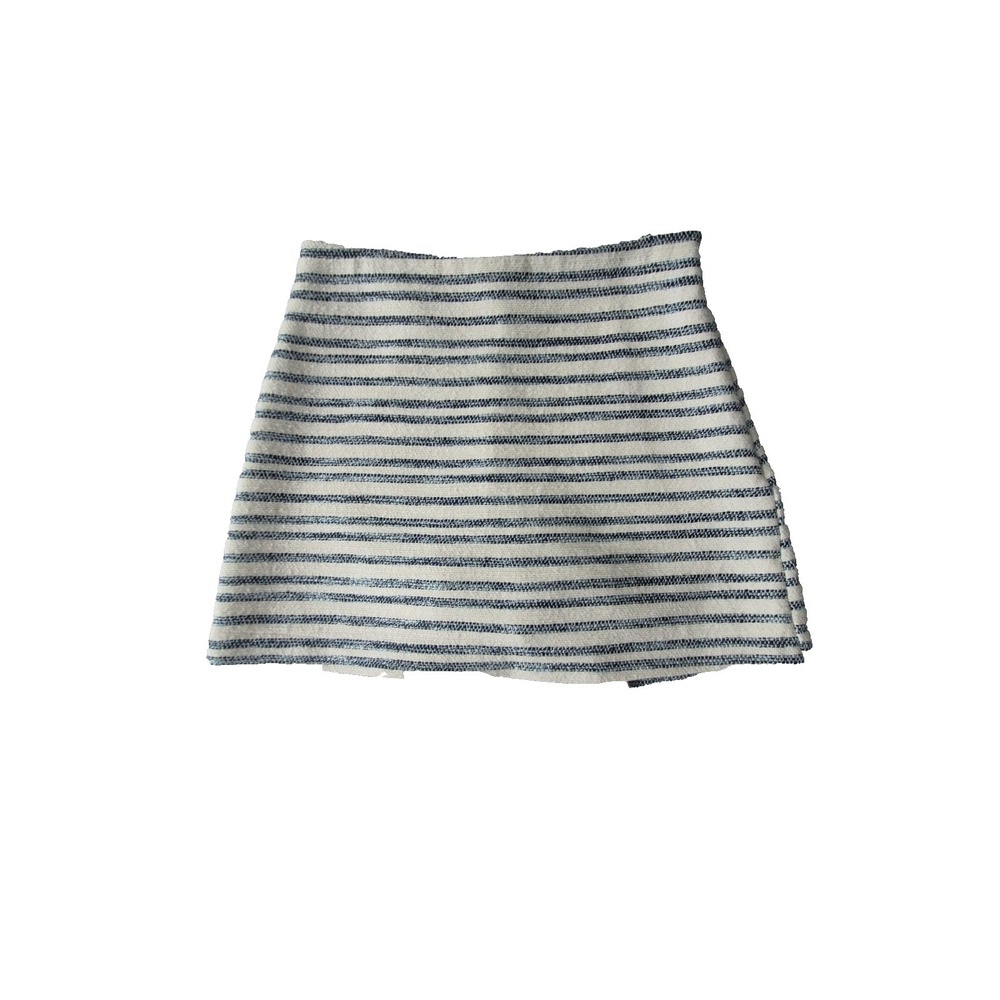 Zara Knit Skort Womens XS White Blue Striped Textured Wrap Shorts Skirt - Picture 1 of 7